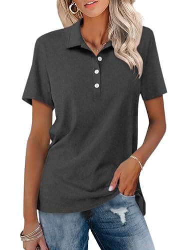 TICTICMISS Womens Polo Shirts Short Sleeve Button Collared Summer Tops
