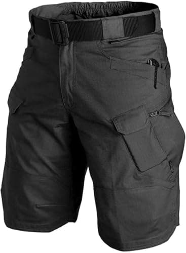 Mens Cargo Shorts, Mens Tactical Shorts Below the Knee Waterproof Hiking Fishing Breathable Quick Dry Cargo Pants Multi Pockets Black XXL
