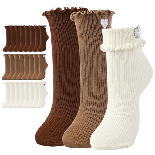 Soxbang 12 Pairs Thin Above Ankle Socks for Women, Cotton Non-Binding Crew Socks, Soft & Lightweight, Cute Ruffle Everyday Sock