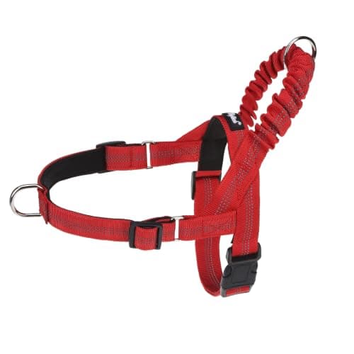 PUPTECK No Pull Dog Harness for Large Dogs, Adjustable Reflective Pet Vest Harness with Bungee Handle, Escape Proof No Choke Harness for Large Dogs Walking Training, Red L