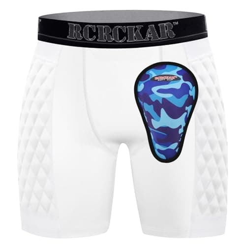 RCRCKAR Padded Baseball Sliding Shorts with Included Soft Protective Cup, 4-Way Stretch Moisture Wicking Compression Underwear for Contact Sports Baseball Softball Football Lacrosse (White Grey, L)