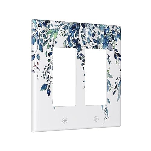 Blue Eucalyptus Watercolor Leaves 2 Gang Rocker Decora Light Switch Cover Decorative Green Plant Outlet Covers Wall Plate Electrical Faceplate Switchcovers GFCI for Bathroom Bedroom Livingroom Decor