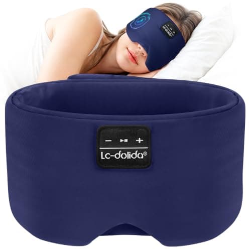 LC-dolida Bluetooth 5.4 Sleep Mask, Ice Silk Sleep Headphones for Side Sleepers, Adjustable Blackout Eye Mask with Bluetooth Headphones, Ultra-Soft Sleeping Mask for Women & Travel (Navy)
