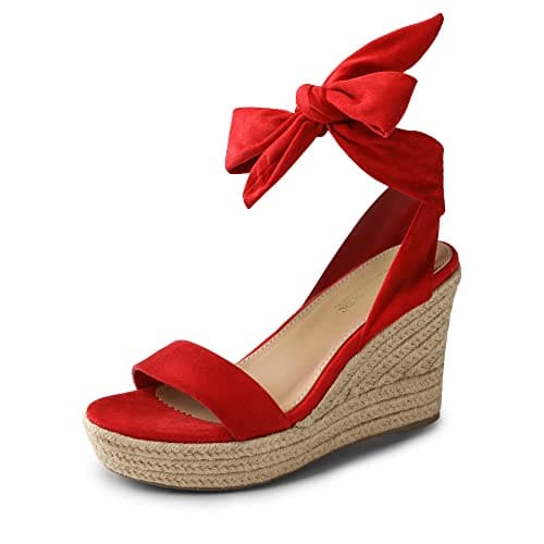 DREAM PAIRS Womens Open Toe Espadrilles Wedges Tie Lace Up Cute Ankle Strap Platform Sandals Dressy Shoes,Size 5,Red,SDPW2301W