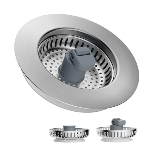 Hibbent 3 in 1 Kitchen Sink Drain Strainer, Stainless Steel Wrapped Shell Drain Stopper Combo, Pop Up Sink Stopper, 3 Anti-Clogging Metal Basket Strainer with Handle for US Standard 3-1/2" Drain