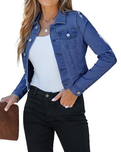 luvamia Womens Fashion Long Sleeve Button Down Stretchy Denim Jean Jacket Dress Jackets For Women 90S Jacket Womens Coats And Jackets Twilight Blue Size XX-Large Fits Size 20 / Size 22