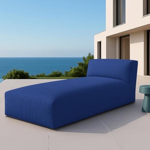 Outdoor Bean Bag Chaise Lounge, Patio Lounger Chair with Pillow, Navy Blue