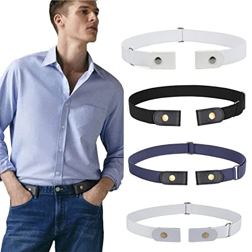 WERFORU 4 Pack No Buckle Show Belt for Men Buckle Free Stretch Belt for Jeans Pants 1.38 Inches Wide (N-black+blue+gray+white,Suit for pants size 44"-64")