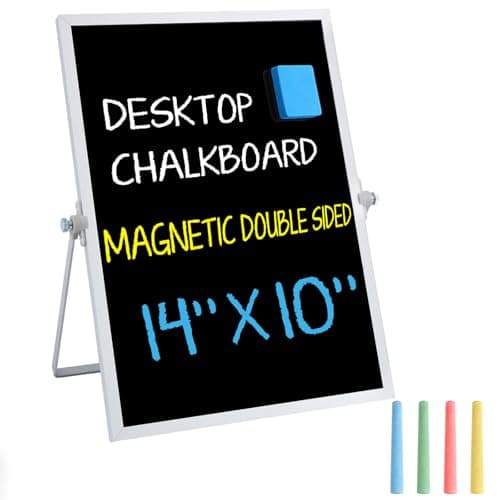 Small Magnetic Chalk Board Easel 10"X14", Double-Sided Tabletop & Wall Hanging Chalkboard with 4 Chalks & Eraser, Desktop Mini Black Board Sign for Office Desk Home Menu School