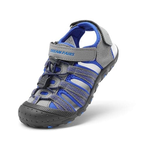 DREAM PAIRS Boys Girls Summer Outdoor Athletic Sport Sandals Hiking Beach Casual Closed Toe Adjustable Multicolor for Toddler/Little/Big Kids,Size 5 Toddler,Grey/Royal,171111-K