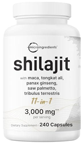 Micro Ingredients Shilajit 11‑in‑1 Complex for Men & Women, 240 Capsules - High Potency Shilajit Extract with Naturally Occurring Fulvic Acid - Maca Root, Tongkat Ali, Ginseng, Black Pepper & More