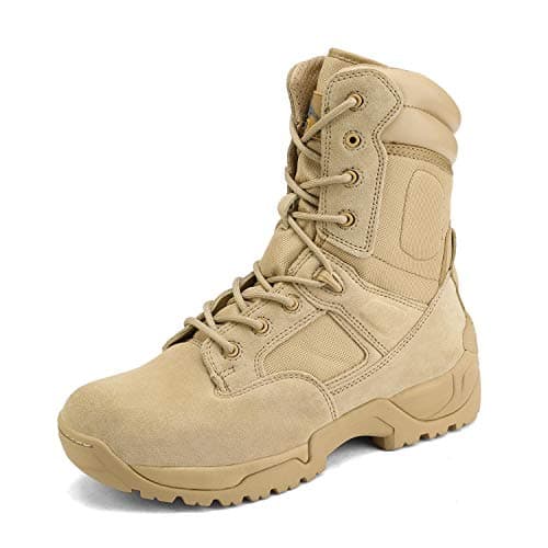 NORTIV 8 Mens Military Tactical Work Boots Hiking Side Zip Leather Outdoor Motorcycle Combat Boots Response,Size 7W,Sand