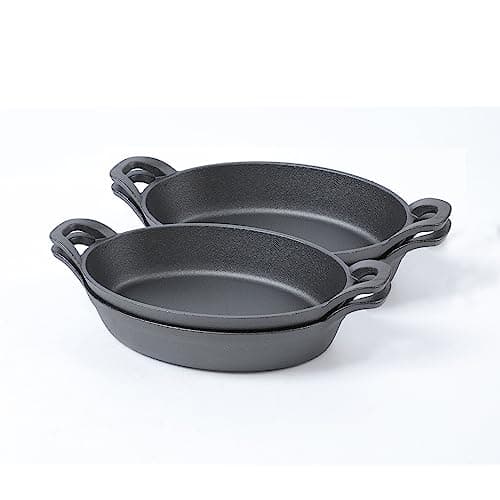 HAWOK Cast Iron Oval Serving Au Gratin Cookware Set of 4………