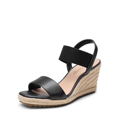 DREAM PAIRS Womens Open Toe Espadrilles Dressy Platform Sandals Slip on Elastic Ankle Strap Wedges Sandals,Size 5,Black-Pu,SDPW222W