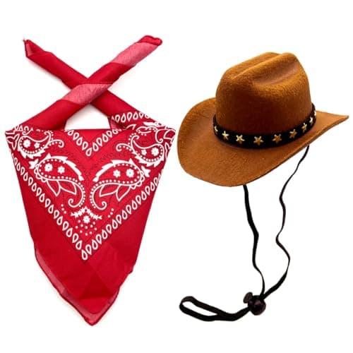 Yxtwaeh 2 Packs Pet Cowboy Costume Dog Cat Cowboy Hat Bandana Scarf Halloween Costume Accessories for Small Dogs Pets