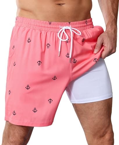 OYGSieg 2 in 1 Mens Swim Trunks 7 Inch Board Shorts Quick Dry Swim Shorts Suit with Pockets B 2XL