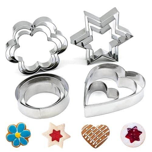 12-Piece Metal Cookie Cutter Set, Stainless Steel Biscuit Cutters for Baking, 4 Shapes (Heart, Star, Flower, Circle), Ideal Fondant Cutters & Dough Cutter, Perfect Cookie Cutters for Kids & Adults