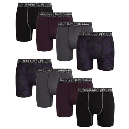 Reebok Mens Underwear - 8 Pack Performance Mens Boxer Briefs with Pouch