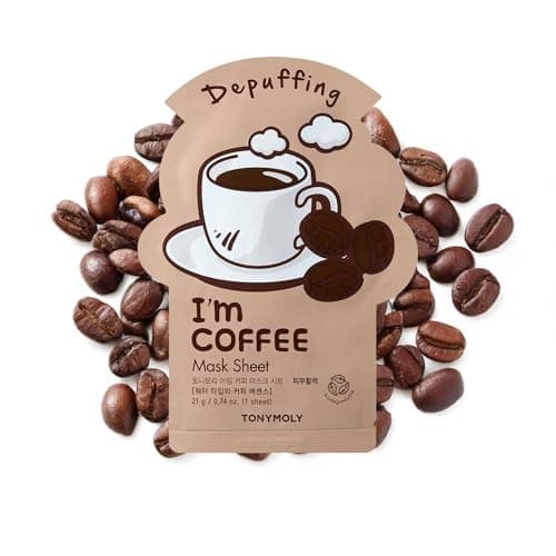 TONYMOLY I’m Coffee Sheet Mask – De-Puffing Korean Face Mask with Coffee Extract for Radiant Skin – Hydrating, Biodegradable Tencel Sheet, 1 Count