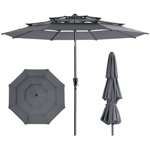 HOMSHADE 9FT 3-Tier Patio Umbrella, Vented Outdoor Market Table Umbrella