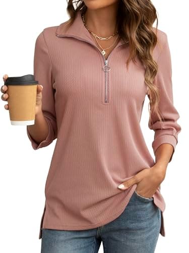 COSSEN Ladies Tops and Blouses Spring Outfits Elegant 3/4 Sleeve Shirts Dressy Casual XL Pink
