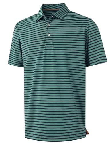 M MAELREG Mens Polo Shirts Short Sleeve Performance Dry Fit Striped Casual Moisture Wicking Sports Golf Shirts Turquoise Navy