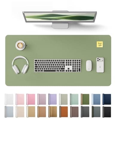 YSAGi Leather Desk Protector, Office Mat, Large Mouse Mat, Non-Slip PU Leather Blotter, Laptop Desk, Waterproof Writing Pad for Office and Home (Bamboo Green, 35.4" x 17")