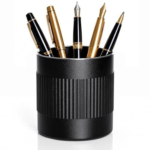 Black Pen Holder for Desk, Aluminum Pencil Cup, Metal Pen Cup Holder for Office & Home Office Desk, Minimalist Pencil Holder