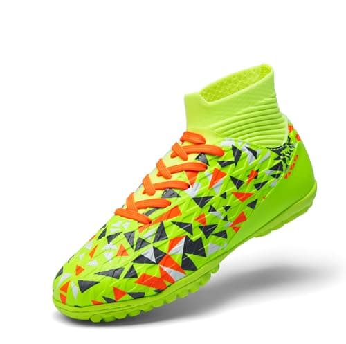 DREAM PAIRS Boys Girls Indoor Soccer Shoes High Top Football Turf Futsal Shoes for Little/Big Kid,Size 13 Little Kid,Neon Green,KKUMSO2513