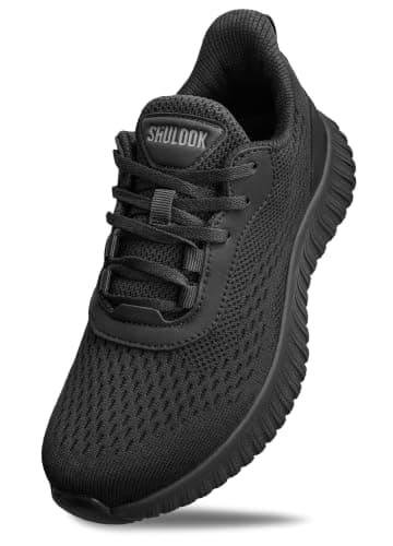 SHULOOK Non Slip Work Shoes for Men Slip Resistant Water-Resistant Food Service Kitchen Chef Restaurant Nurse Work Sneakers Lace Up Mesh Comfortable & Casual Walking Shoes Black