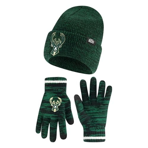 Ultra Game NBA Official Men's Super Soft Winter Beanie Knit Hat with Extra Warm Touch Screen Gloves, Milwaukee Bucks, Team Color, 1SIZE