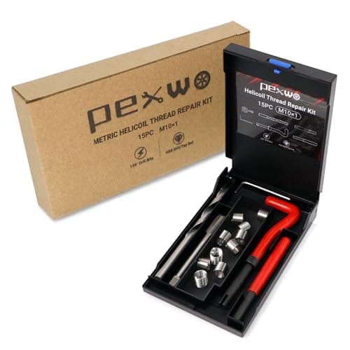 pexwo M10×1.0 Helicoil Thread Repair Kit, Thread Repair Tool with HSS Drill Bit & Thread Inserts, Metric Thread Repair Installation Kit for Rethreading Internal Threads with Carry Case