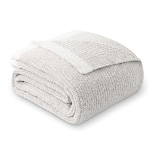 MH MYLUNE HOME Ultra Soft Ribbed Throw Blanket Plush, Beige, 50"x60"
