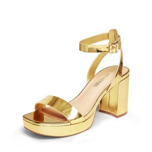 DREAM PAIRS Platform Heels for Women High Block Chunky Open Toe Ankle Strap Heels Fashion Wedding Party Evening Prom Dance Dress Pump Sandals Shoes,Size 6.5,Gold-Pat,SDHS2420W