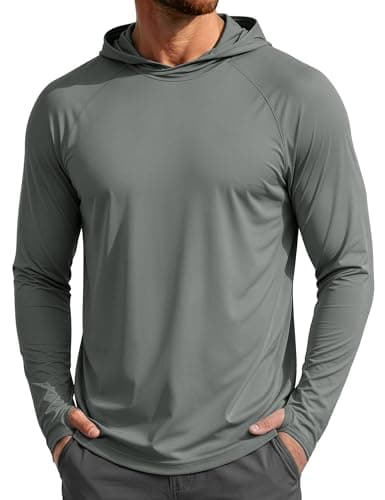 MAGCOMSEN Men's Sun Protection Hoodie UPF 50+ Long Sleeve Rash Guard Workout Dry Fit Hooded Fishing Shirts for Running Dark Grey M
