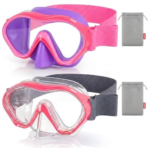 Aegend 2 Pack Kids Swim Goggles with Nose Cover for Kids 3-15, Knitted Fabric Strap, Anti-Fog 180° Clear View No Leak