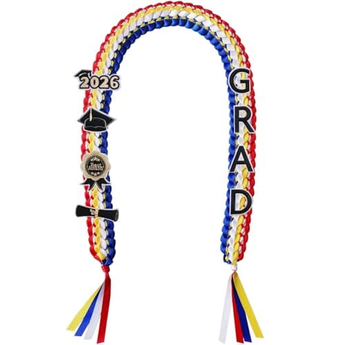 Philippines Graduation Leis 2026 Money Ribbon Leis for Graduation Class of 2026 Braided 48inch Graduation Necklace for High School,College Graduation Party Gifts,Blue,White,Yellow and Red