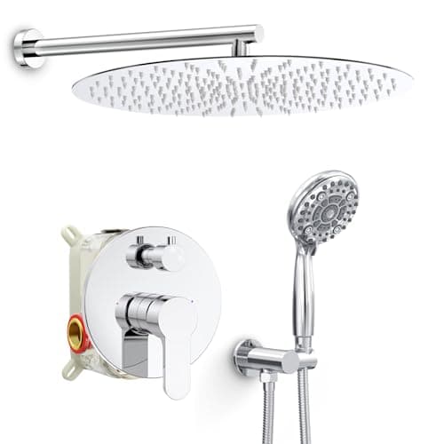 SR SUN RISE Shower Faucet - 16 Inch Multifunctional High Pressure Shower Head System with Handheld Shower Head Fixtures - Valve Included - Polished Chrome