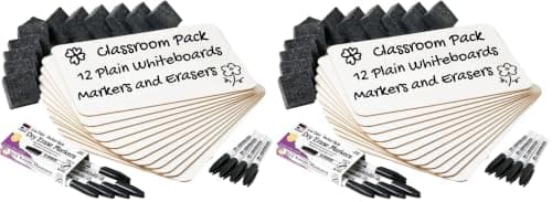 Charles Leonard Dry Erase Lapboard Class Pack, Includes 12 Each of Whiteboards, 2 Inch Felt Erasers and Black Dry Erase Markers (35036), 12 Sets (Pack of 2)