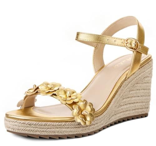 Ankis Platform Wedge Sandals for Women, Black Brown White Nude Espadrille Womens Wedge Sandals Comfortable Open Toe Ankle Strap High Heel Wedges for Women Dressy Summer -3.4Inch