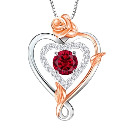 RIVIKO Rose July Birthstone Necklace for Women,925 Sterling Silver Infinity Heart Symbol Love Pendant Necklaces, Valentines Day Jewelry Birthday Gifts for Wife Mom Women Girlfriend Her