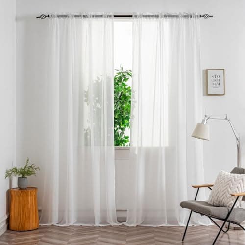 AIDUOMAER White Sheer Curtains 96 Inch Length 2 Panels, Light Filtering Rod Pocket & Clip Ring Compatible Drapes, Privacy Sheers for Bedroom, Living Room & Dining Room, Each Panel 50" W x 96" L
