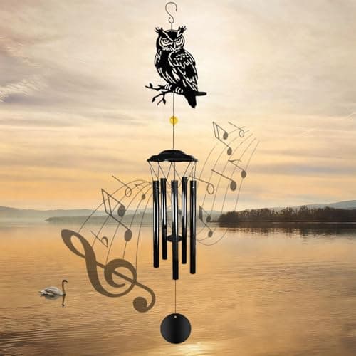 Owl Wind Chimes for Outside - Owl Windchimes Outdoors Metal Sympathy, Gifts for Women Mom Grandma Friend, Owls Windchimes Outdoor Garden Patio Porch Balcony Decor (Black)