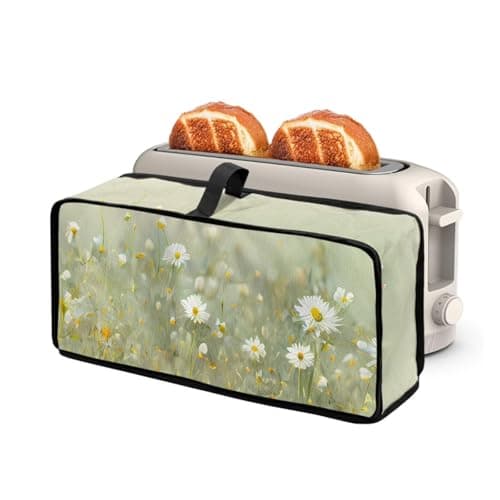 NETILGEN Daisy Floral Green Toaster Cover Waterproof Dustproof Protective Case for 2 Slice Long Slot Toaster Kitchen Small Appliance Bread Maker Machine Dust Cover
