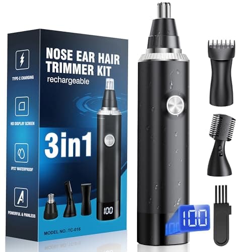 Nose Hair Trimmer for Men, 3-in-1 Professional Painless USB-C Rechargeable Eyebrow & Facial Nose Trimmer for Men Women, LED Display Trimmer with Powerful Motor and Dual-Edge Blades, IPX7 Waterproof