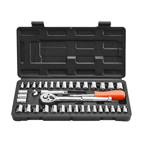 VEVOR Socket Set, 39 Pieces, 3/8 & 1/4 inch Drive Socket and Ratchet Set, SAE and Metric Size, Mechanic Tool Kit with Ratchet Wrench, Accessories, Storage Case, CR-V Alloy Steel, for Automotive Repair