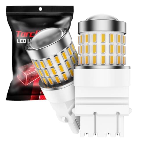 Torchbeam 3157 LED Bulbs for Turn Signal Lights, Yellow Amber 500% Brighter 3156 3056 4057 4157 LED Bulb 57-SMD LED Chipset with Projector Len for Parking Side Marker Brake Blinker Lights, Pack of 2