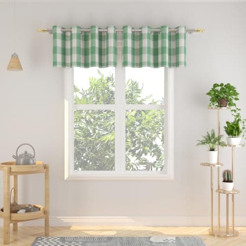 NATUS WEAVER Valance 18 inch Buffalo Check Curtain Valance Gingham Plaid Living Room Window Curtain Panels Bedroom Checker Drapes Grommet Top Window Treatment 2 Panels Green and White
