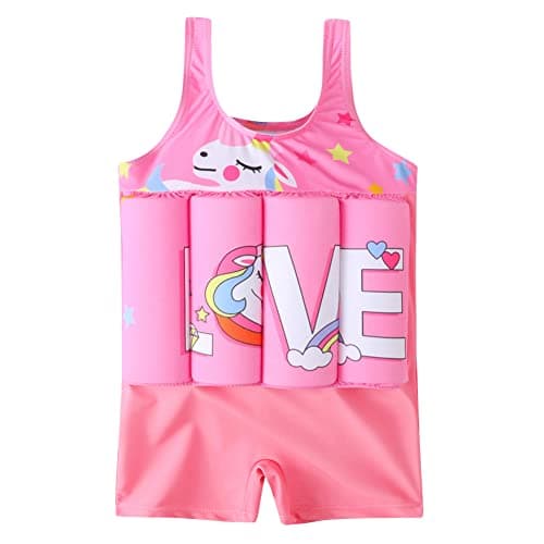 Kids Swimsuit with 8 Adjustable Buoyancy Sticks, Baby Boys Girls One Piece Swim Vest Toddler Colorful Swim Swimwear Water Sport Safety Training Aid Swimming Unicorn 2-3 Years