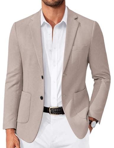 COOFANDY Suit Jacket for Men Casual Knit Blazer Slim Fit Two Button Lightweight Sport Coat， Khaki, XXL